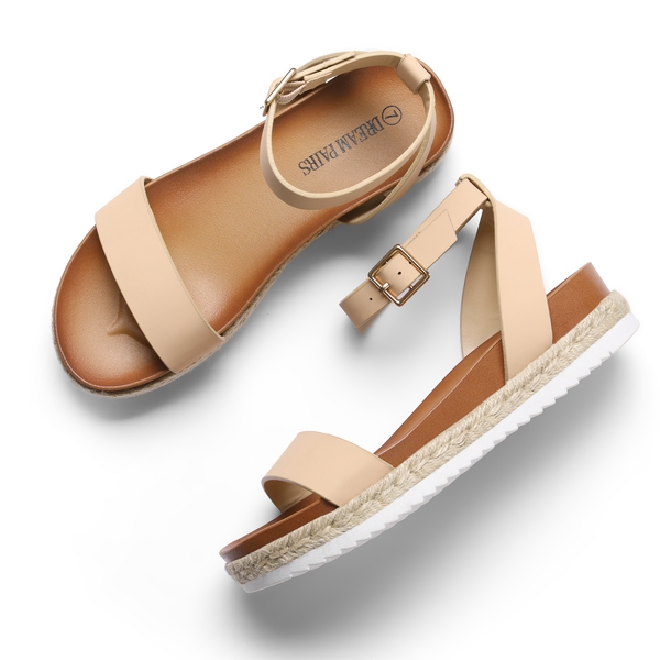 Open Toe Ankle-Strap Espadrille Platform Sandals - NUDE NUBUCK - 2