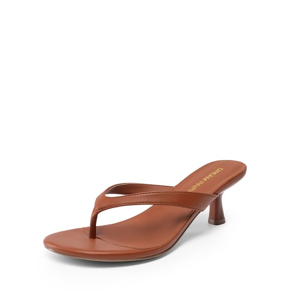 Dreamy Women’s Kitten Heel Thong Sandals - BROWN -  0