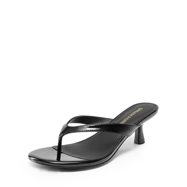 Dreamy Women’s Kitten Heel Thong Sandals - BLACK-PAT -  0