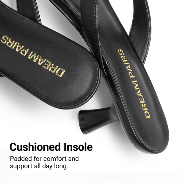 Dreamy Women’s Kitten Heel Thong Sandals - BLACK-PU - 6