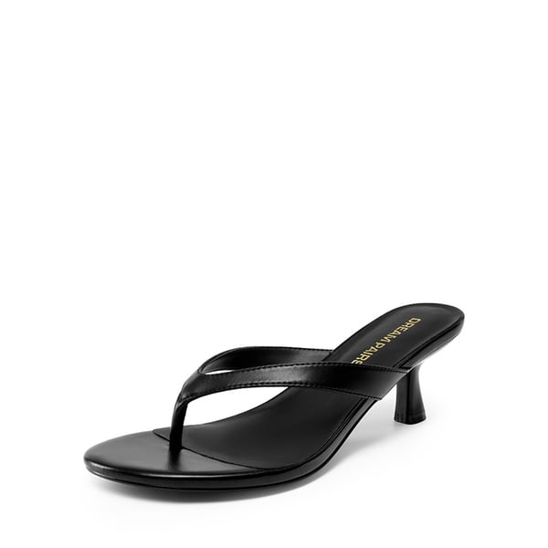 Dreamy Women’s Kitten Heel Thong Sandals - BLACK-PU -  0