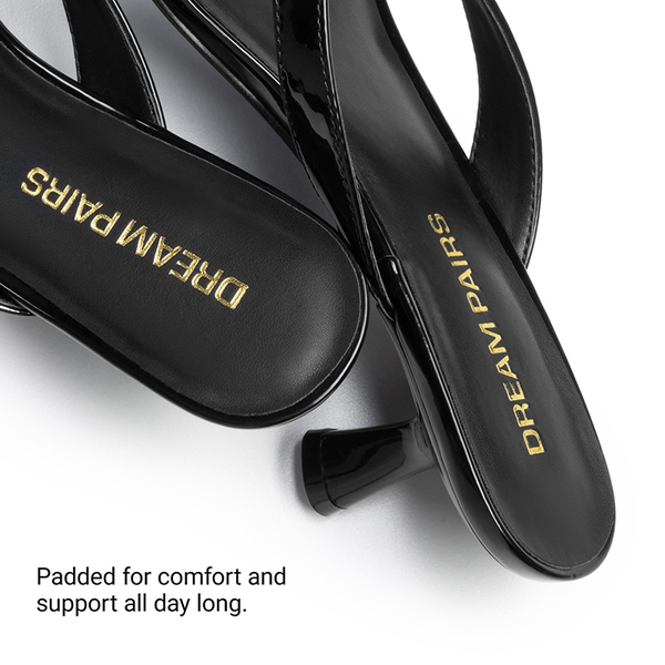 Dreamy Women’s Kitten Heel Thong Sandals - BLACK-PAT - 6