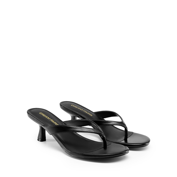 Dreamy Women’s Kitten Heel Thong Sandals - BLACK-PU - 4