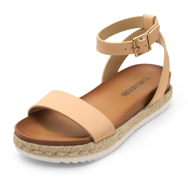 Open Toe Ankle-Strap Espadrille Platform Sandals - NUDE NUBUCK -  0