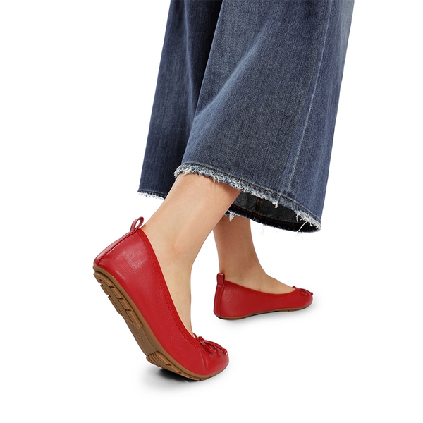 Ascenda Foldable Bowknot Lightweight Ballet Flats - RED - 8