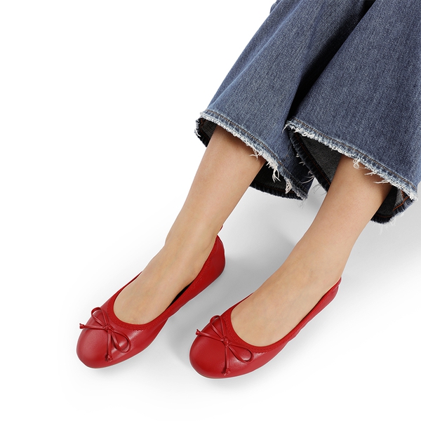 Ascenda Foldable Bowknot Lightweight Ballet Flats - RED - 7