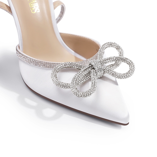 Destiny Stiletto Rhinestone Strap Pumps - WHITE - 4