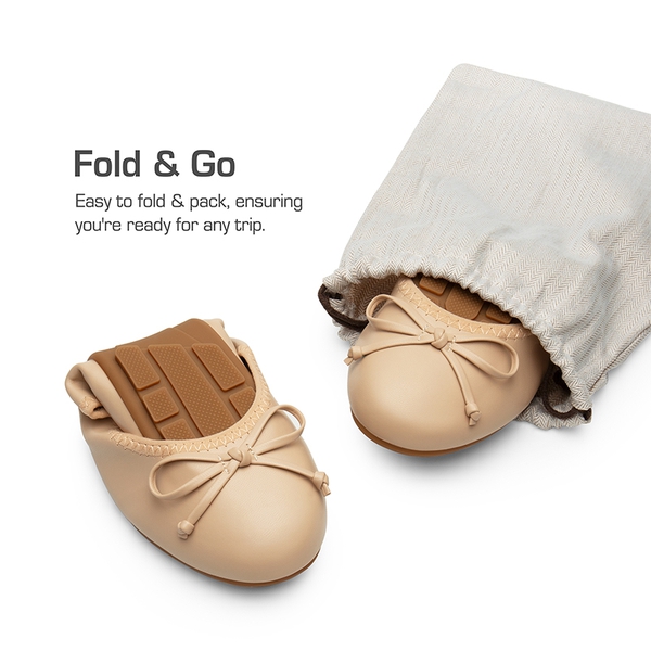 Ascenda Foldable Bowknot Lightweight Ballet Flats - NUDE - 3