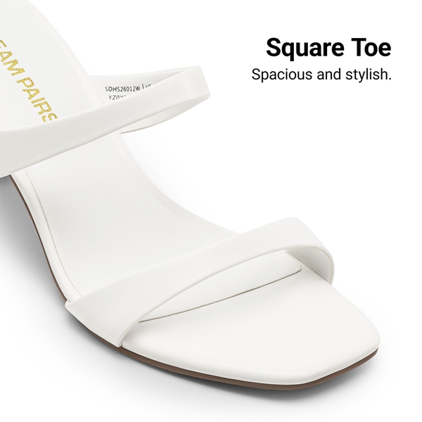 Women’s Strappy Square Toe Kitten Heel Mules - WHITE - 5