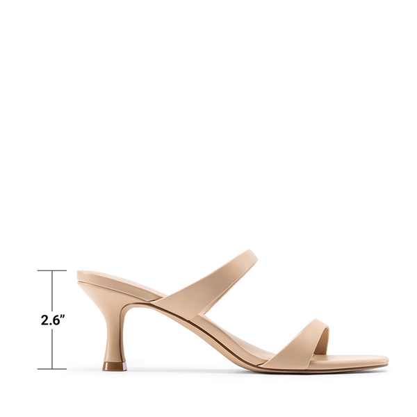 Women’s Strappy Square Toe Kitten Heel Mules - NUDE - 3