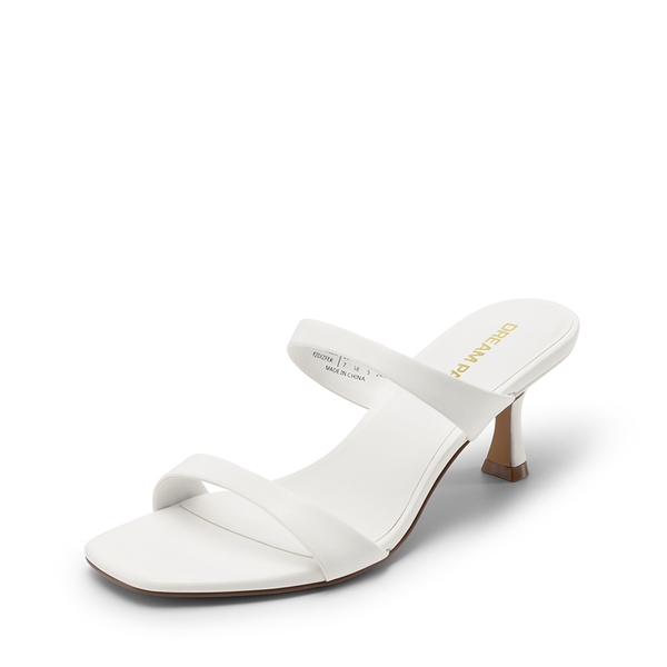 Women’s Strappy Square Toe Kitten Heel Mules - WHITE -  0