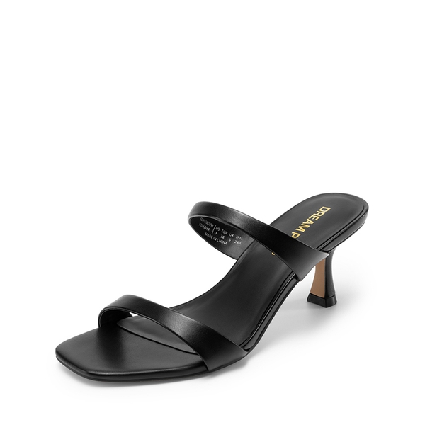 Women’s Strappy Square Toe Kitten Heel Mules - BLACK -  0