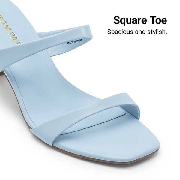 Women’s Strappy Square Toe Kitten Heel Mules - LIGHT BLUE - 5