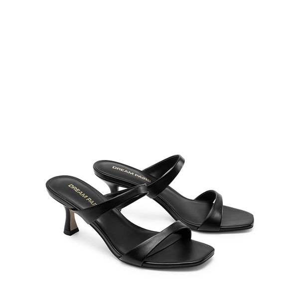 Women’s Strappy Square Toe Kitten Heel Mules - BLACK - 4