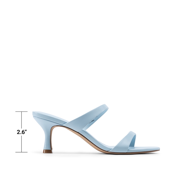 Women’s Strappy Square Toe Kitten Heel Mules - LIGHT BLUE - 3