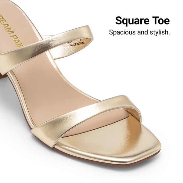 Women’s Strappy Square Toe Kitten Heel Mules - LIGHT GOLD - 5