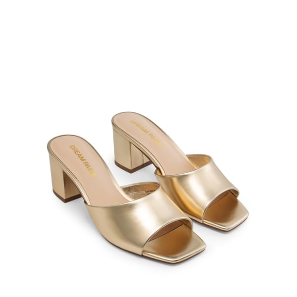 Dreamy Women’s Square Toe Low Heel Mules - LIGHT GOLD - 4