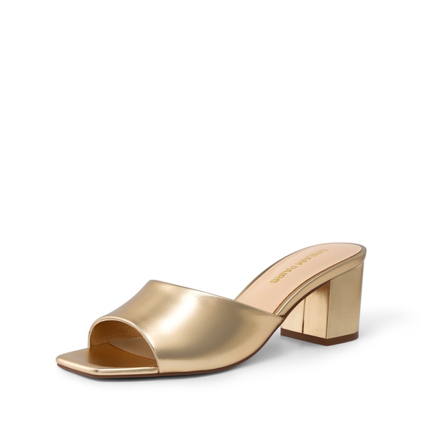 Dreamy Women’s Square Toe Low Heel Mules - LIGHT GOLD -  0