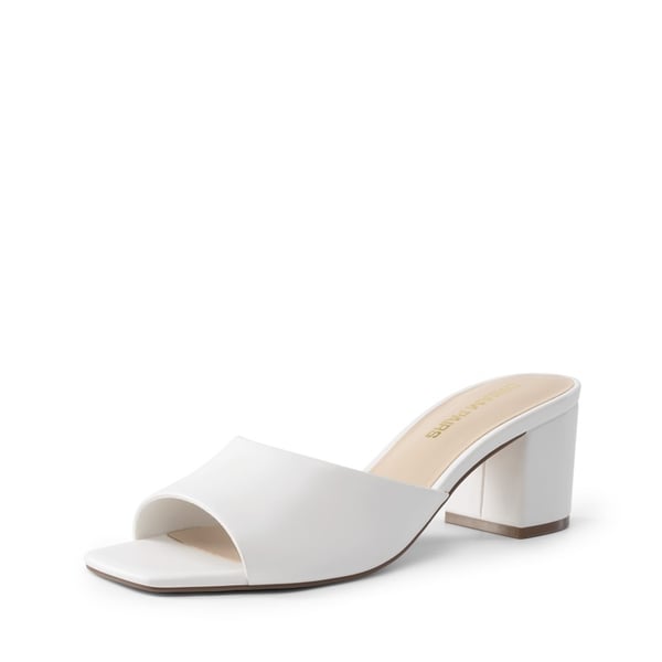 Women’s Square Toe Low Heel Mules - WHITE -  0