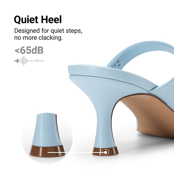 Women’s Strappy Square Toe Kitten Heel Mules - LIGHT BLUE - 7