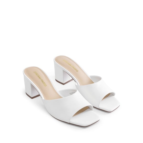 Women’s Square Toe Low Heel Mules - WHITE - 4