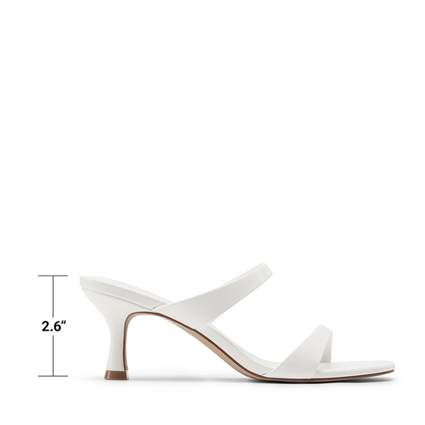 Women’s Strappy Square Toe Kitten Heel Mules - WHITE - 3