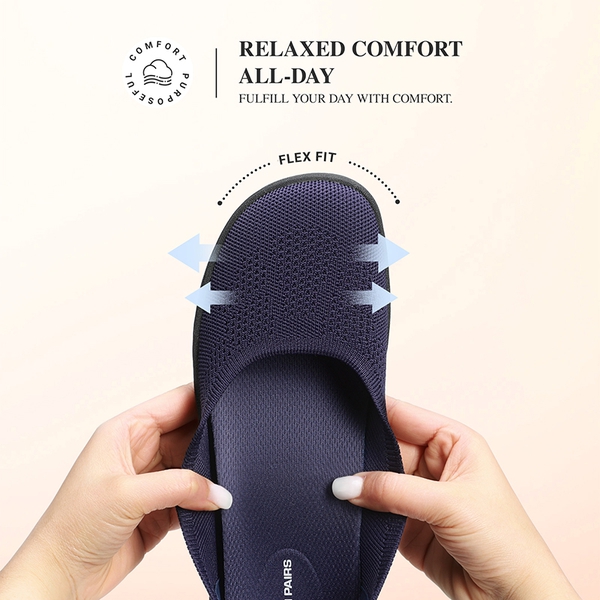 Ascenelle Women’s Arch Support Wide Toe Ballet Shoes Knit Edition - NAVY - 5