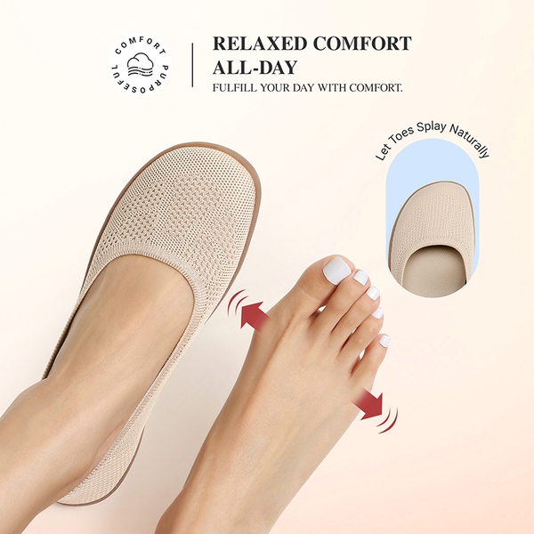 Ascenda Women’s Arch Support Wide Toe Ballet Shoes - NUDE - 4