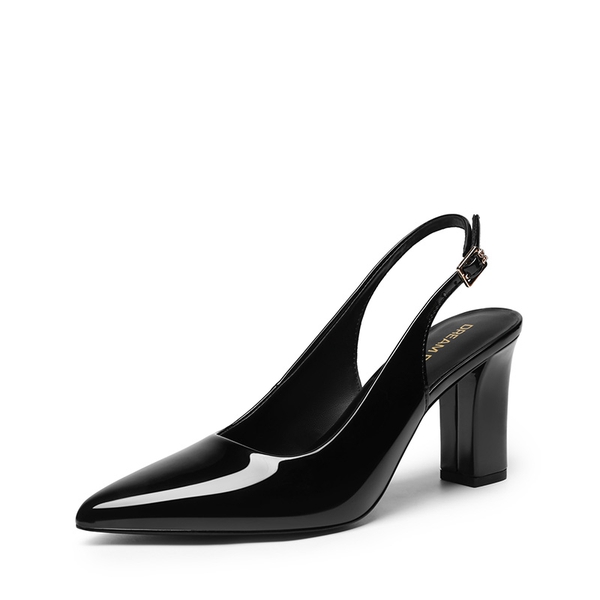Women’s Slingback Block Heel Pumps - BLACK-PAT -  0