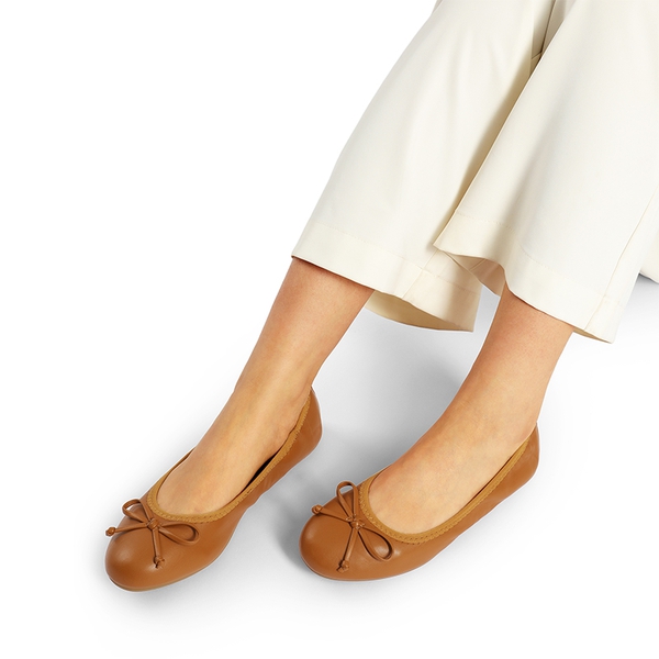 Women’s Wide-Toe Ballet Flats with Arch Support - BROWN - 7