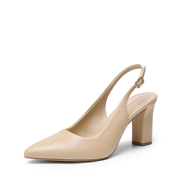 Women’s Slingback Block Heel Pumps - NUDE -  0