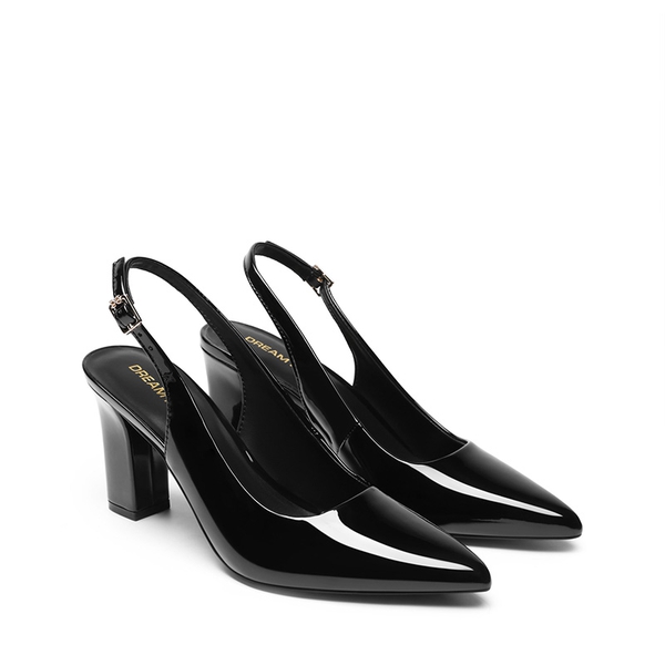 Women’s Slingback Block Heel Pumps - BLACK-PAT - 4