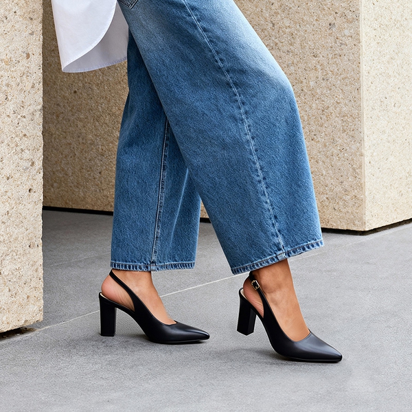 Women’s Slingback Block Heel Pumps - BLACK-PAT - 2