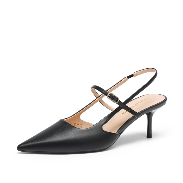 Women’s Pointed Toe Kitten Slingback Heels - BLACK-PU -  0