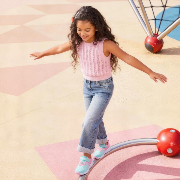 Girls’ Running Shoes with Hook-and-Loop Closure - LIGHT GREEN/PINK - 1