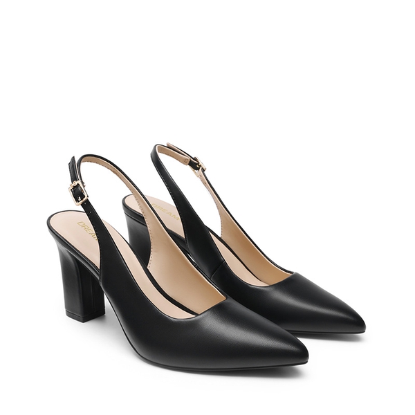 Women’s Slingback Block Heel Pumps - BLACK-PU - 4
