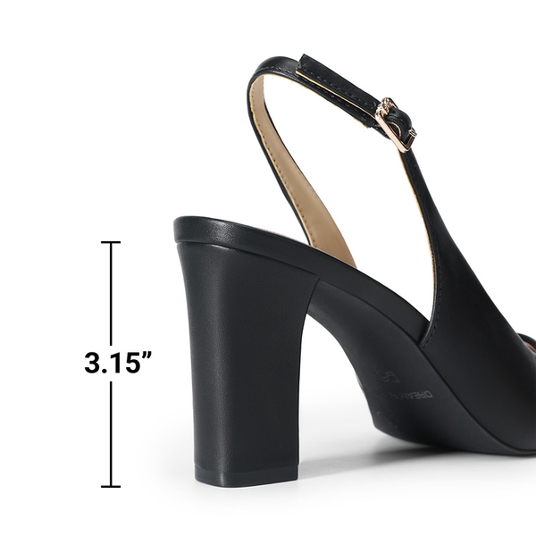 Women’s Slingback Block Heel Pumps - BLACK-PU - 6