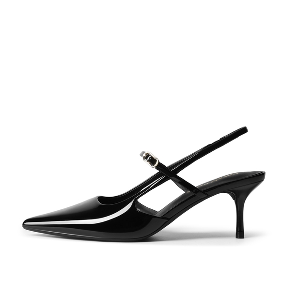 Women’s Pointed Toe Kitten Slingback Heels - BLACK-PAT - 3