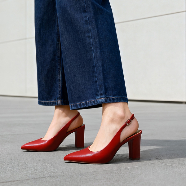 Women’s Slingback Block Heel Pumps - RED - 2