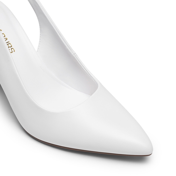 Women’s Slingback Block Heel Pumps - WHITE - 5