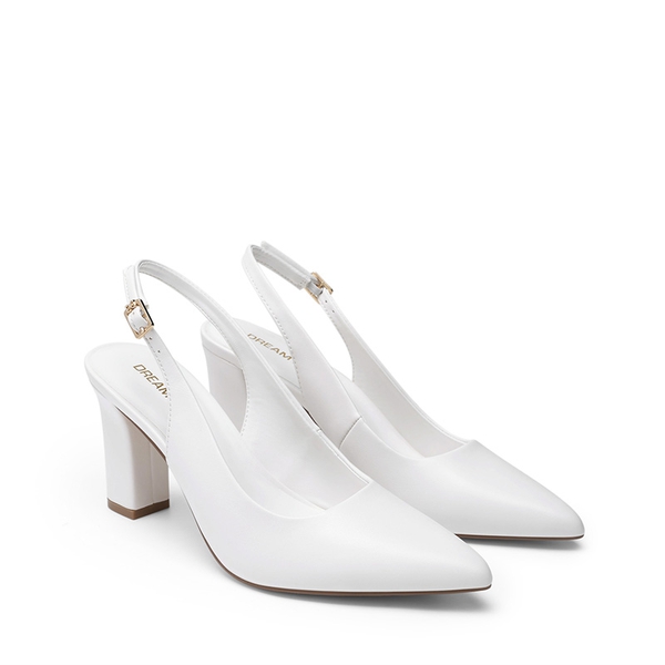 Women’s Slingback Block Heel Pumps - WHITE - 4