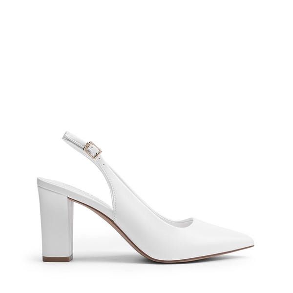 Women’s Slingback Block Heel Pumps - WHITE - 3