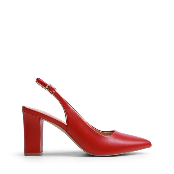 Women’s Slingback Block Heel Pumps - RED - 3