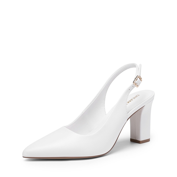 Women’s Slingback Block Heel Pumps - WHITE -  0