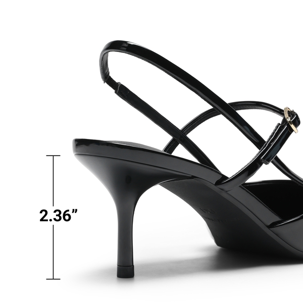 Women’s Pointed Toe Kitten Slingback Heels - BLACK-PAT - 6