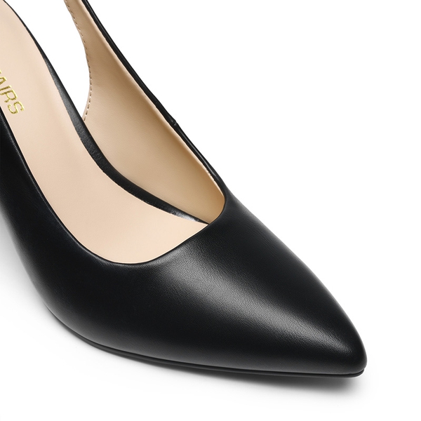 Women’s Slingback Block Heel Pumps - BLACK-PU - 5