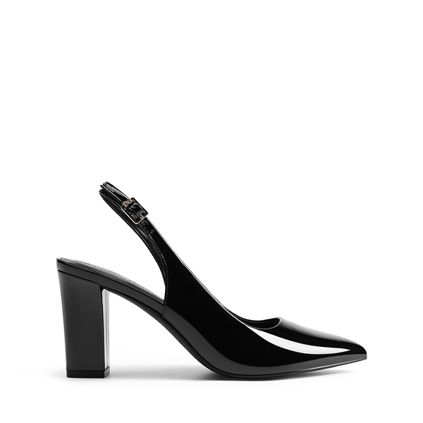 Women’s Slingback Block Heel Pumps - BLACK-PAT - 3
