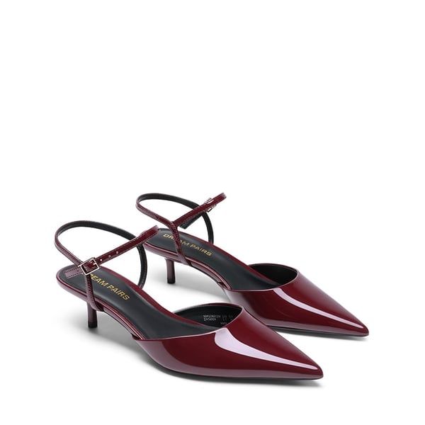 Women’s Pointed Toe Kitten Heels - BURGUNDY - 4