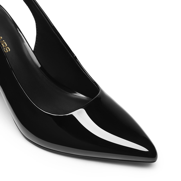 Women’s Slingback Block Heel Pumps - BLACK-PAT - 5