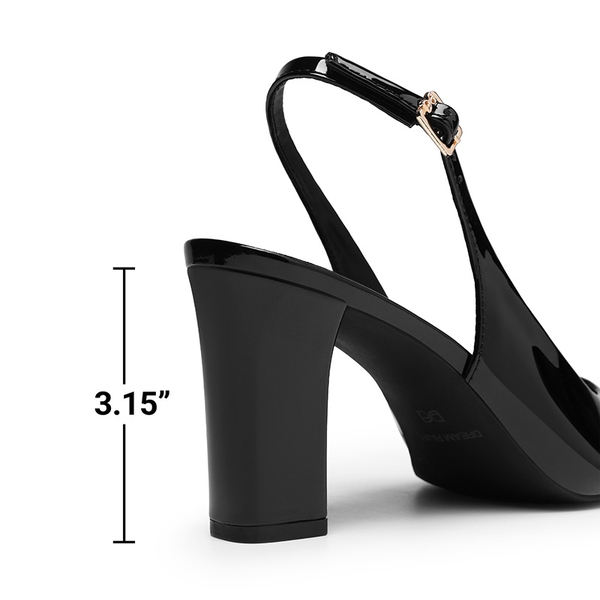 Women’s Slingback Block Heel Pumps - BLACK-PAT - 6